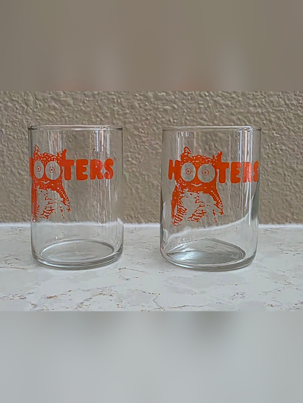 Vintage Hooters Orange Owl Double Shot Glass - Set of 2